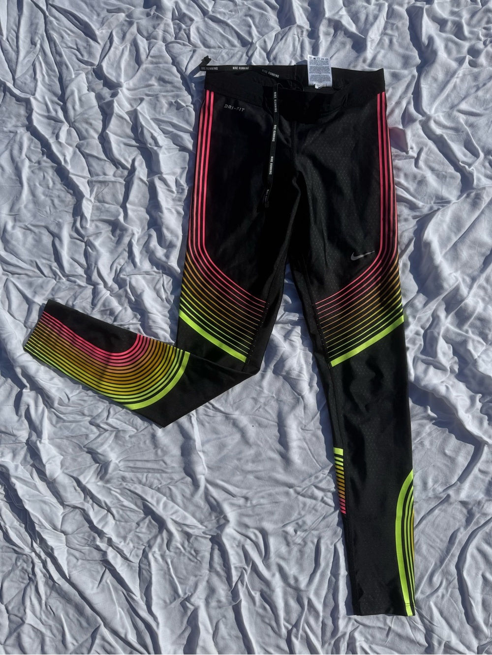 Nike Black Leggings with Neon Pink Stripe Detail